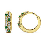 Minimalist 12.7mm Round CZ & Green Emerald CZ Hoop Earrings 925 Sterling Silver