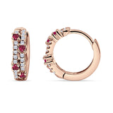 Minimalist 12.7mm Round CZ & Ruby CZ Hoop Earrings 925 Sterling Silver