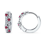 Minimalist 12.7mm Round CZ & Ruby CZ Hoop Earrings 925 Sterling Silver