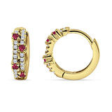 Minimalist 12.7mm Round CZ & Ruby CZ Hoop Earrings 925 Sterling Silver
