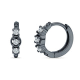 Minimalist 12mm Round Cubic Zirconia Trio Hoop Earrings 925 Sterling Silver