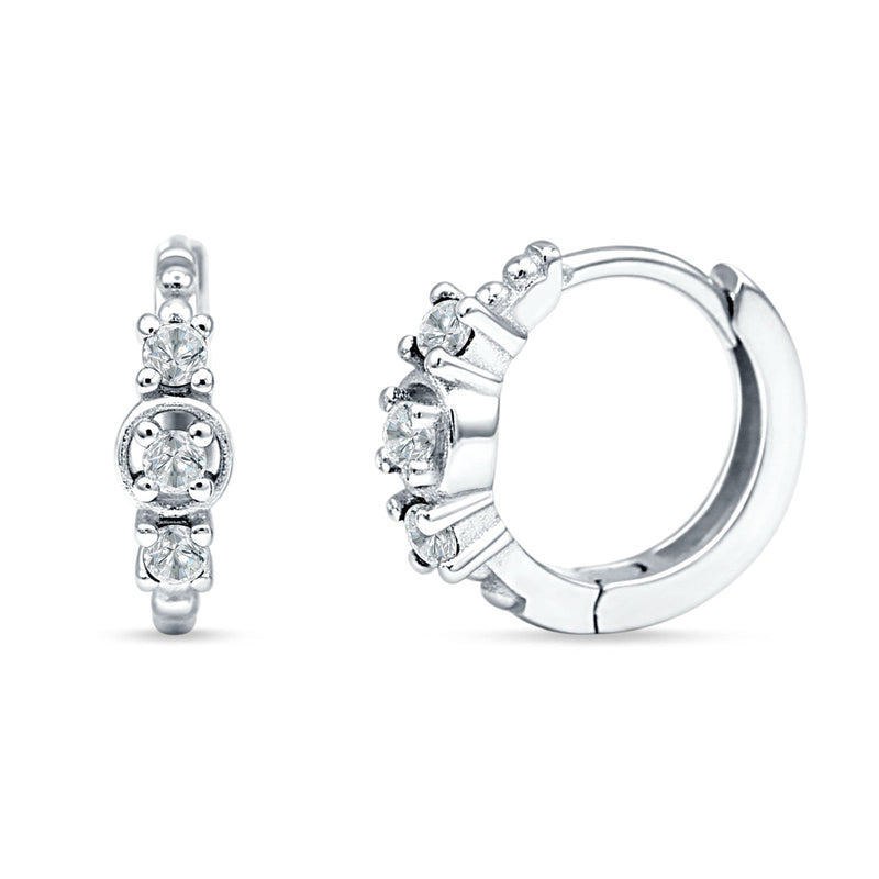 Minimalist 12mm Round Cubic Zirconia Trio Hoop Earrings 925 Sterling Silver
