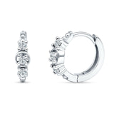 Minimalist 12mm Round Cubic Zirconia Trio Hoop Earrings 925 Sterling Silver
