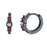 Minimalist 12mm Round CZ & Ruby CZ Trio Hoop Earrings 925 Sterling Silver