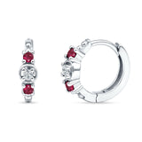 Minimalist 12mm Round CZ & Ruby CZ Trio Hoop Earrings 925 Sterling Silver