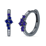 Minimalist 12.7mm Round CZ & Blue Sapphire CZ Hoop Earrings 925 Sterling Silver