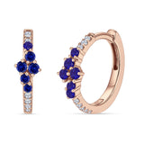 Minimalist 12.7mm Round CZ & Blue Sapphire CZ Hoop Earrings 925 Sterling Silver