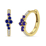 Minimalist 12.7mm Round CZ & Blue Sapphire CZ Hoop Earrings 925 Sterling Silver