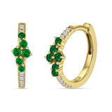 Minimalist 12.7mm Round CZ & Green Emerald CZ Hoop Earrings 925 Sterling Silver