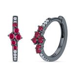 Minimalist 12.7mm Round CZ & Ruby CZ Hoop Earrings 925 Sterling Silver