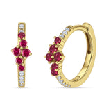 Minimalist 12.7mm Round CZ & Ruby CZ Hoop Earrings 925 Sterling Silver