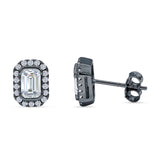 Minimalist 9.6mm Emerald Cut CZ Halo Stud Earrings 925 Sterling Silver