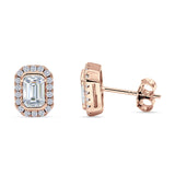 Minimalist 9.6mm Emerald Cut CZ Halo Stud Earrings 925 Sterling Silver
