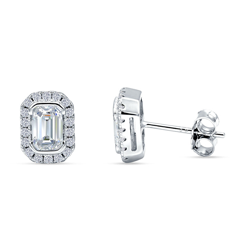 Minimalist 9.6mm Emerald Cut CZ Halo Stud Earrings 925 Sterling Silver