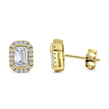 Minimalist 9.6mm Emerald Cut CZ Halo Stud Earrings 925 Sterling Silver