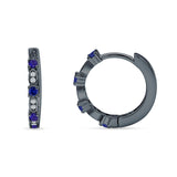 Minimalist 18mm Round Cluster CZ & Blue Sapphire CZ Hoop Earrings 925 Sterling Silver