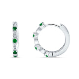 Minimalist 18mm Round Cluster CZ & Green Emerald CZ Hoop Earrings 925 Sterling Silver
