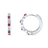 Minimalist 18mm Round Cluster CZ & Ruby CZ Hoop Earrings 925 Sterling Silver