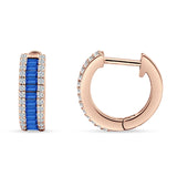 Emerald Cut 12mm Blue Sapphire CZ Hoop Earrings 925 Sterling Silver