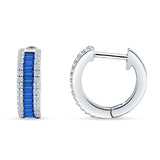 Emerald Cut 12mm Blue Sapphire CZ Hoop Earrings 925 Sterling Silver