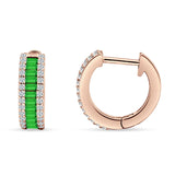Emerald Cut 12mm Green Emerald CZ Hoop Earrings 925 Sterling Silver