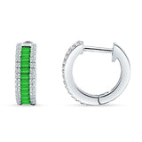 Emerald Cut 12mm Green Emerald CZ Hoop Earrings 925 Sterling Silver