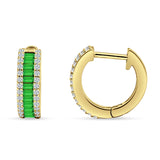 Emerald Cut 12mm Green Emerald CZ Hoop Earrings 925 Sterling Silver