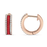 Emerald Cut 12mm Ruby CZ Hoop Earrings 925 Sterling Silver