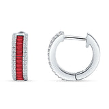 Emerald Cut 12mm Ruby CZ Hoop Earrings 925 Sterling Silver