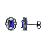 Floral 10.3mm Multistone Stud Earrings Blue Sapphire CZ 925 Sterling Silver