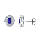 Floral 10.3mm Multistone Stud Earrings Blue Sapphire CZ 925 Sterling Silver