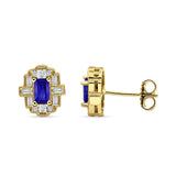 Floral 10.3mm Multistone Stud Earrings Blue Sapphire CZ 925 Sterling Silver