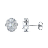 Floral 10.3mm Multistone Stud Earrings Cubic Zirconia 925 Sterling Silver