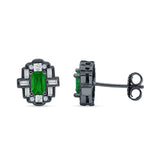 Floral 10.3mm Multistone Stud Earrings Green Emerald CZ 925 Sterling Silver
