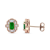 Floral 10.3mm Multistone Stud Earrings Green Emerald CZ 925 Sterling Silver