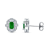 Floral 10.3mm Multistone Stud Earrings Green Emerald CZ 925 Sterling Silver