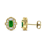 Floral 10.3mm Multistone Stud Earrings Green Emerald CZ 925 Sterling Silver