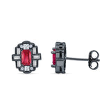 Floral 10.3mm Multistone Stud Earrings Ruby CZ 925 Sterling Silver
