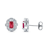 Floral 10.3mm Multistone Stud Earrings Ruby CZ 925 Sterling Silver