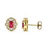 Floral 10.3mm Multistone Stud Earrings Ruby CZ 925 Sterling Silver