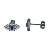 Minimalist 6mm Evil Eye Stud Earrings Blue Sapphire CZ 925 Sterling Silver