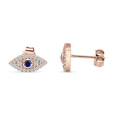 Minimalist 6mm Evil Eye Stud Earrings Blue Sapphire CZ 925 Sterling Silver