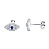 Minimalist 6mm Evil Eye Stud Earrings Blue Sapphire CZ 925 Sterling Silver