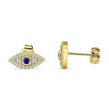Minimalist 6mm Evil Eye Stud Earrings Blue Sapphire CZ 925 Sterling Silver
