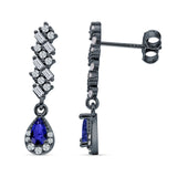 Dangle Drop Pear Stud Earrings Blue Sapphire CZ 925 Sterling Silver