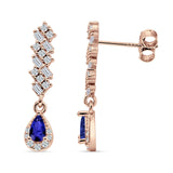 Dangle Drop Pear Stud Earrings Blue Sapphire CZ 925 Sterling Silver