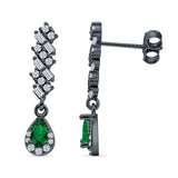 Dangle Drop Pear Stud Earrings Green Emerald CZ 925 Sterling Silver