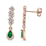 Dangle Drop Pear Stud Earrings Green Emerald CZ 925 Sterling Silver