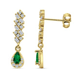 Dangle Drop Pear Stud Earrings Green Emerald CZ 925 Sterling Silver