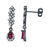 Dangle Drop Pear Stud Earrings Ruby CZ 925 Sterling Silver